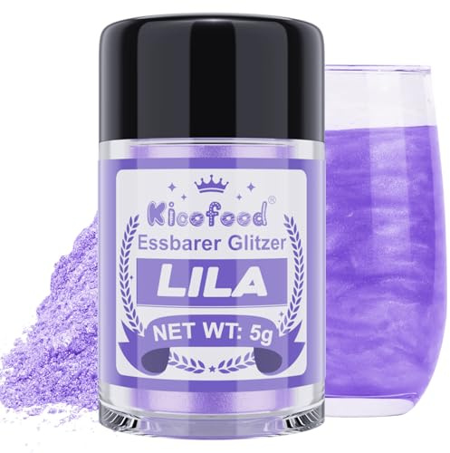 Essbarer Glitzer - Kicofood 5g Glitzer für Getränke, Essbares Glitzerpulver, Lebensmittelfarbe Glitzer, Lebensmittelfarben Glitter für Buttercreme, Fondant, Kuchendekoration (Lila)