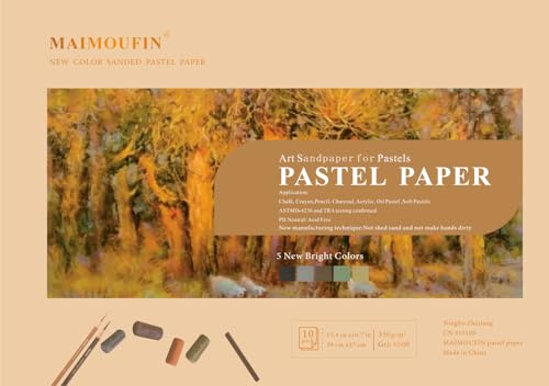 MAIMOUFIN 10 Blatt geschliffenes Pastellpapier mit 5 neuen Erdfarben, Künstler-Pastellpapier, Kunstpapier für weiche Pastellkreide, Öl, Acryl, Bleistifte und Kohlemalerei (10 Blatt, 39,1 x 27,2 cm)