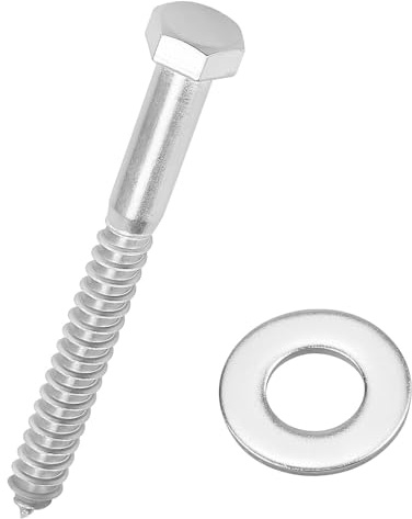5/16 x 4 Hex Head Lag Screws Bolts with Flat Washers (10 Sets), 304 Stainless Steel 18/8, Partial Thread, Deck Screws, Heavy Duty Hex Head Wood Lag Screws, Fayeploo