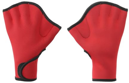 PATIKIL Guantes de Natación, Guantes de Natación con Aletas Fitness Acuático Resistencia al Agua Remo de Mano para Mujeres y Hombres Aeróbicos Acuáticos, L, Rojo