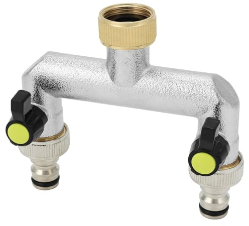 QWORK® 2-Wege Wasserhahn Wasserverteiler, Verteiler Wasser 3/4 Zoll Anschluss, Mit Adapter und Kugelhahn