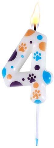 Geburtstagskerze mit Pfotenabdruck, 10 cm, niedlicher Hundepfotenabdruck, Kerze, Zahlenkerzen, blau, Geburtstagsparty-Zubehör, blauer Kuchenaufsatz für Kinder (Nummer 4)
