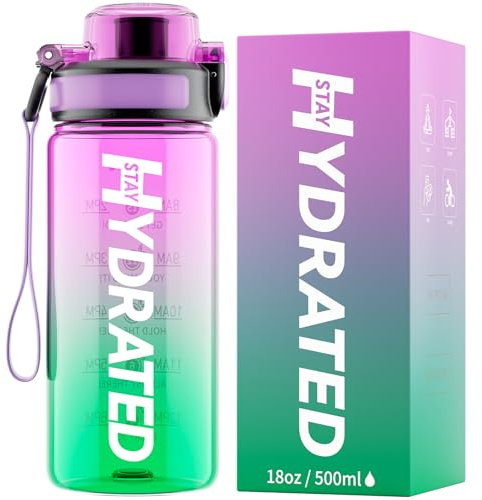 Mevoly Borraccia Bambini 500 ML, Borraccia Palestra con Orari per Bere, Borraccia Sportiva Motivazionale 0,5 L senza BPA, Antigoccia, Trasparente Bottiglia Acqua per Scuola, Trekking, Asilo