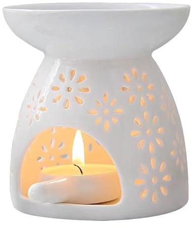 Ceramic Wax Melt Essential Oil Burner, Star Pattern, White, 9.8 x 9.8 x 11.5 cm (9.8 X 9.8 X 11.5 Centimeters, 1, Piece)