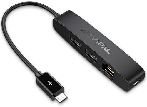 AuviPal Adattatore Ethernet micro USB 3 in 1, hub OTG con 2 porte USB e 1 porta RJ45 per Fire TV Stick, Raspberry Pi Zero, Google Chromecast Ultra e TiVo Stream 4K, nero