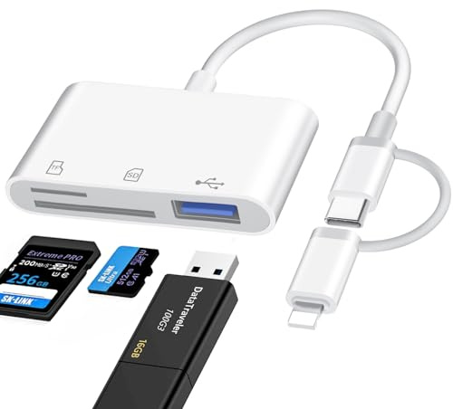 Vecbmn Lector Tarjetas SD iPhone, 3 en 1 Adaptador Tarjeta SD iPhone, Lightning SD Card Reader, Lector de Tarjetas SD para iPhone, Adaptador SD iPhone para iPhone 16 15 14