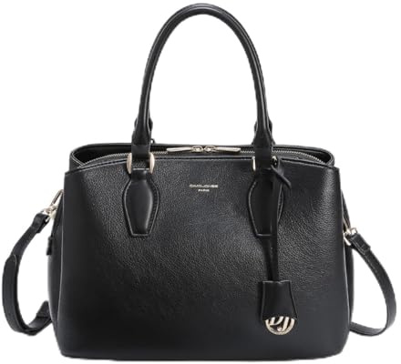 David Jones - Borsa a Mano Donna - Borsa a Tracolla Spalla Simil Pelle PU - Molti Scomparti e Tasche - Città Lavoro Elegante Classico Quotidiana - Nero