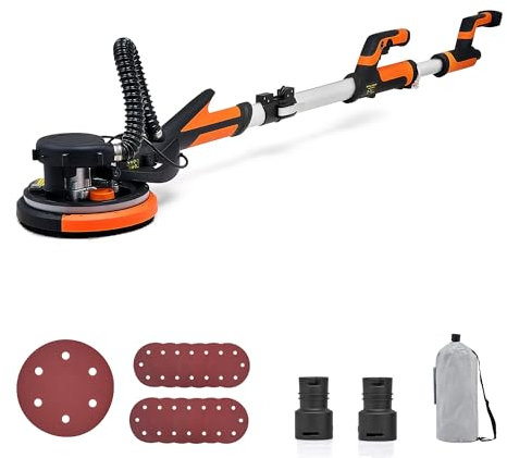 ZELCAN Drywall Sander, 850W Electric Sander with Vacuum Auto Dust Collection & LED Light, Foldable Sanding Machine with 12 Sanding Discs & 7 Variable Speeds 900-1800RPM