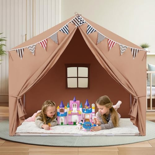 Goutime Kids Play House Tent for Girls & Boys – Children Tents for Kids & Toddlers, Large Bed Tents (Brown)