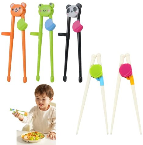 GegXcn 5-Pack Kids Chopsticks, Reusable Training Chopsticks with Animal Design, Easy-Grip Learning Utensils for Children Toddler Beginners, Right or Left Handed