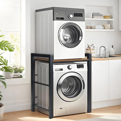 HavenGlide Waschmaschinenregal überbau 75x65x105cm - Waschmaschinenschrank mit Trockner, Regal über Waschmaschine 3 Höhenverstellbar, Tragfähigkeit 350 kg (Schwarz)