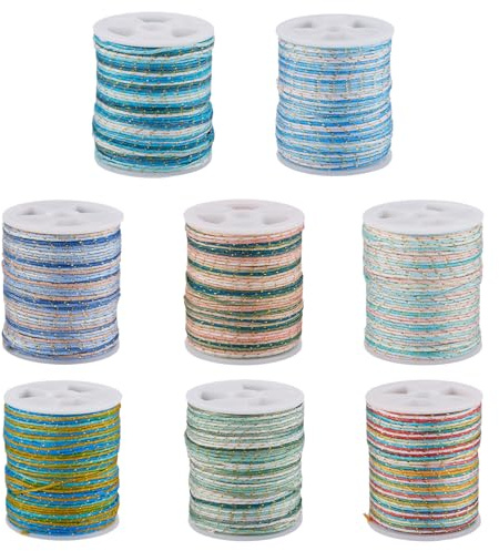 Craftdady 8 rullar nylonsträng 1 mm segment färgad pärltråd metallisk sladd kinesisk knutsnöre för makramé hantverk vänskapsarmband halsband smyckestillverkning