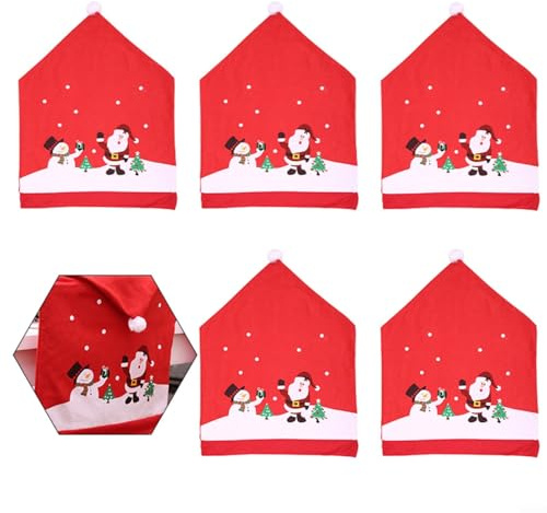 Zeroupshop Coprischienale invernale per sedie da pranzo, rosso e bianco, in tessuto non tessuto, decorazioni per tavoli, feste, casa, 5 pezzi, 60 x 49 cm