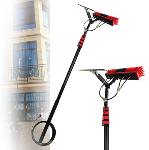 Kit di spazzole telescopiche per pali alimentati ad acqua, rotabile a 180°, strumento di pulizia per pannelli solari, tetti, serre e finestrini dell'auto, 9 m, lavavetri e spazzola per lavaggio
