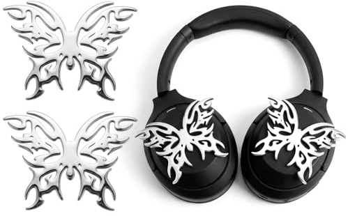 Fiwochic 2 Pack Headphone Accessories Metal Y2k Cyber Headphone Decoration Silver Butterflies Decor Headset Attachment Accessories Birthday Christmas Gamer Gift for Her Women Gamers Streamers