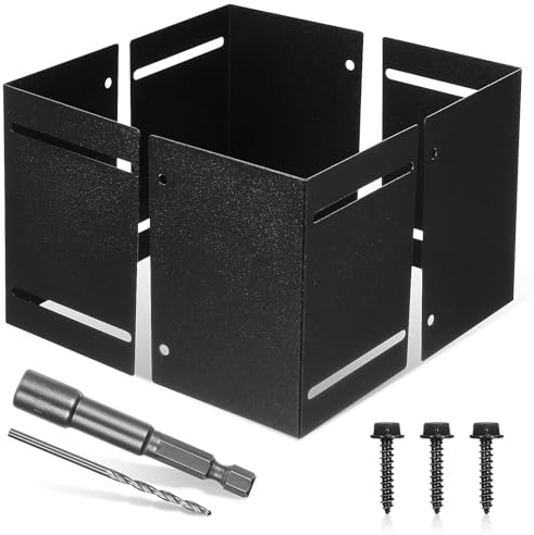 FOMIYES Manchon de Protection Réglable en Métal pour Poteaux de Clôture et Socle de Boîte aux Lettres, Noir, Protection Dégâts et Pluie, 1 Jeu Usage Extérieur