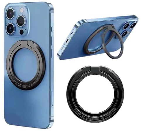 CEJAS 1 Pieza Soporte Magnetico Movil, Rotación 360 Grados Anillo Movil Dedo Agarre Kickstand Compatible para Teléfonos Móviles y Tabletas (Redondo)