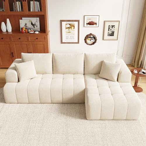 Sapgaks Canapé d'angle Convertible,canapé Convertible 3 Places,canapé 3 Places,modulaire en Forme de L sans Cadre,canapé Nuage Chenille, Librement combinable,Aucun Assemblage requis (Beige-G)