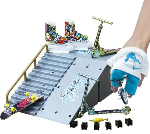 Kit Skate Park Fingerboard – 16x16x8,5cm Set Rampe Finger Skateboard | Mini Rampe Finger Skateboard, Kit DIY Completo Con 11 Pezzi | Allenamento E Regalo Di Compleanno Per Bambini E Adolescenti