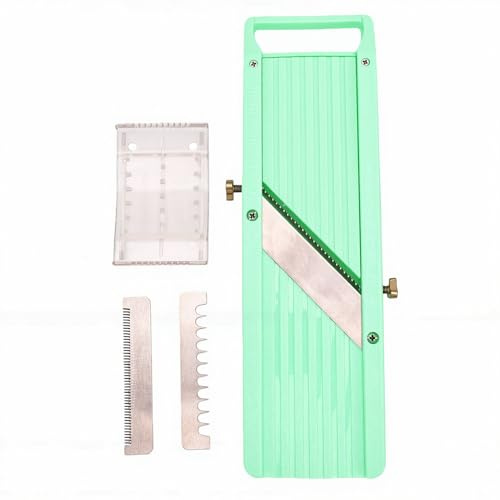 Naroote Cortador de Verduras Giratorio, Cortador de Mandolina, de Mano Ajustable con Cuchillas Japonesas de Acero Inoxidable para Rebanadas Uniformes, Tiras y Tiras, Preparación (Verde)