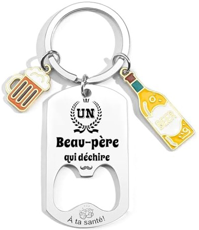 KJKJKJ Cadeau Beau-père Décapsuleur Porte-clés Un Beau-père qui déchire avec Pendentifs Bière,Idée Cadeaux Beau-Père Unique,Idéal Anniversaire Fête des Pères