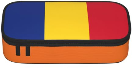 Yyoretp Flag of Romania Print Big Capacity Pencil Case Makeup Bag Storage Organizer Office Stationery Pouch