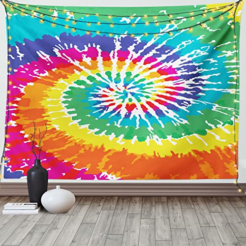 ABAKUHAUS Stoff Wandteppich, Regenbogen-Krawatten-Effekt aus Weiches Mikrofaser Stoff Waschbar ohne Verblassen Digitaldruck, 150 x 110 cm, Magenta Aqua