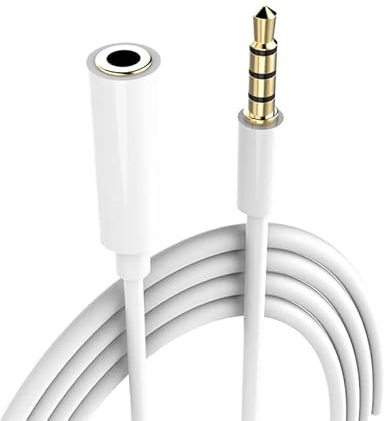 CABLEPELADO 3,5mm Klinke Verlängerungskabel mit Mikrofon 4 Pin | 3,5mm Kopfhörer Verlängerung | Stecker auf Buchse | Kompatibel mit PS5/PS4, Kopfhörer, Lautsprecher, PC, Mobile | Weiß | 50cm