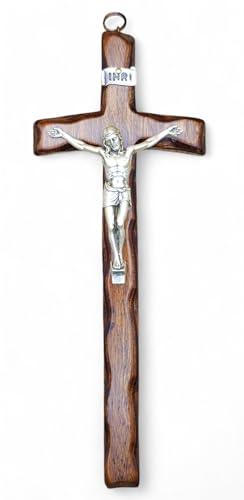 La Balestra - Crucifijo de madera, Cristo de plata, cruz pastoral, fabricado en Umbría (Italia), 22,5 x 8,7 cm