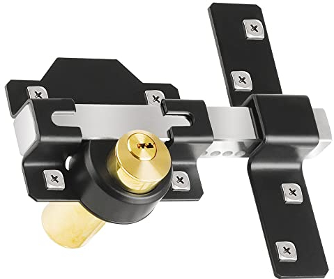 JVSURF Both Side Lock Door 50mm Long Throw Gate Lock Stainless Steel Grade Lockable with Rear Double Locking for Yard，Garden Doors/Gates Supplied 5 Keys