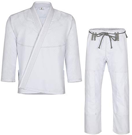 Brazilian Jiu Jitsu Gi for Men & Women Uniform Kimonos 550 GSM, Preshrunk with Free White Belt (White, A0)