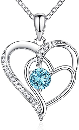 NINAMAID 925 Sterling Silber Kette Damen Kette Herz Halskette für Frauen Schmuck Damen Kette Geburtsstein Halskette Frauen Geschenke Weihnachten mit 5A Cubic Zirkonia