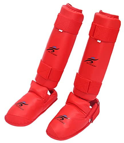 Perfeclan Espinilleras | Protectores de piernas de MMA para Kickboxing Boxeo en Tailandia Thai Karate Artes Marciales | Protección para pies y Empeine de, Rojo Separado L