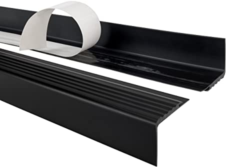 Profilo per bordi scale - Profilo angolare in PVC autoadesivo, Paraspigolo - Strisce antiscivolo per gradini - PMW 48x42mm, nero, 110cm