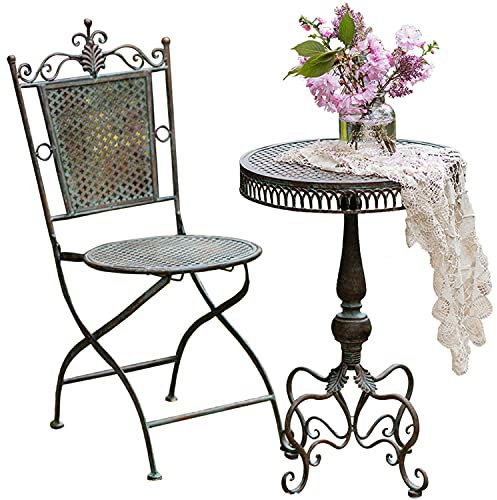 Terrassen-Beistelltisch mit Stuhl, Runder Metall-Couchtisch & Gartenhocker für den Außenbereich, Wetterbeständiger Beistelltisch & Bistrotisch für Innen, Hof, Garten