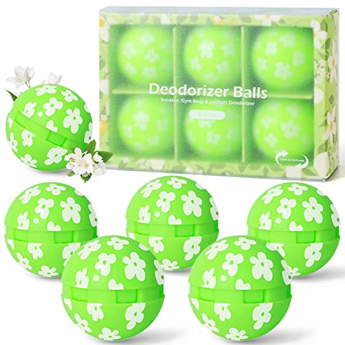 Deodorizer Balls, Shoe Fresheners Sneaker Deodorizer Balls 6 Pack, Shoe Deodorant for Sneakers, Lockers, Gym Bags, Homes, Offices and Cars, Natural Jasmine Aroma, Green
