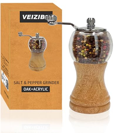 VEIZIBEE Macinapepe Manuale, Macina Pepe e Sale, 1pcs-5in Classico di Macinapepe a Mano e Macina Sale, Materiale EP Acrilico, Lame in Ceramica con Mulino Regolabile Grossolano Sale & Pepper Grinder