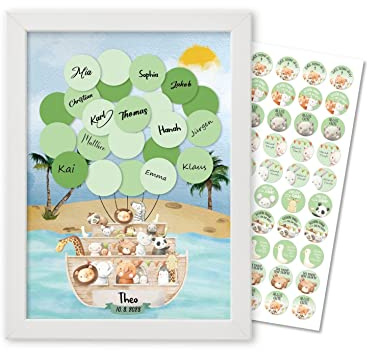 ASVP Shop Gästebuch und Foto mit weissem Rahmen, Perfekt für Geburtstage, Baby-Duschen, Dekoration, Geschlechter Offenbarung und Taufe - Arche Noah