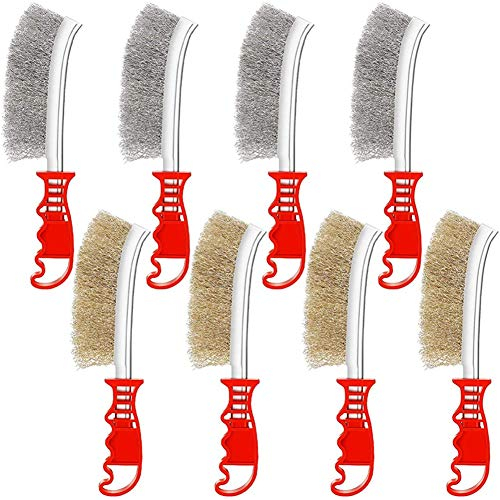 Qutsvosh Juego de 8 cepillos de alambre para rascar, cepillo de alambre de mampostería con de agarre suave, cepillo de cerdas de metal para automoción