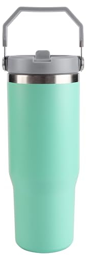 Belle Vous Mug Isotherme avec Paille, Couvercle & Poignée en Acier Inoxydable - 880 ml Mug Isotherme Cafe - Tasse de Voyage pour Boissons Chaudes & Froides - Mug Cafe Isotherme - Bleu Clair