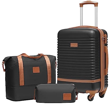 COOLIFE Koffer Set 3-TLG: Handgepäck + Reisetasche | ABS Hartschale Leicht, 360° Räder & TSA-Schlösser Für Europa, Kreuzfahrt & Auslandsstudium – Familienurlaub Essentials Schwarz/Braun