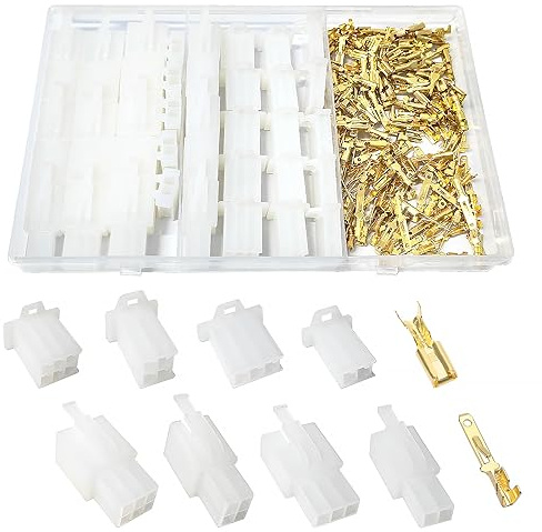 YIXISI 190 Stücke 2 3 4 6 Pin Automotive Elektrokabel Steckverbinder Kit, 2.8mm Pitch Männlich Weiblich Stecker Gehäuse und Pin Header Crimp Kabelklemmen, für Motorrad, Fahrrad, Auto, Boote (Weiß)