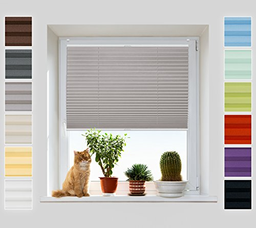 Plissee Ohne Bohren Klemmfix, Grau 95x80 cm, Jalousie mit easyfix Metall Klemmträger | Pearl Stoffkollektion | Leicht zu montieren | Faltrollo Sichtschutz, Sonnenschutz, Fenster