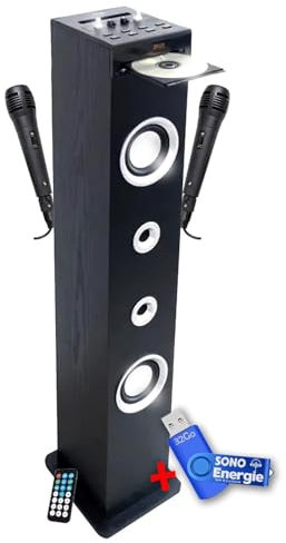 INOVALLEY Tour de Son Lecteur CD et Karaoké HP49CD - 100W - USB Bluetooth Radio FM, 2 Microphones avec Supports -+clé USB 32Go