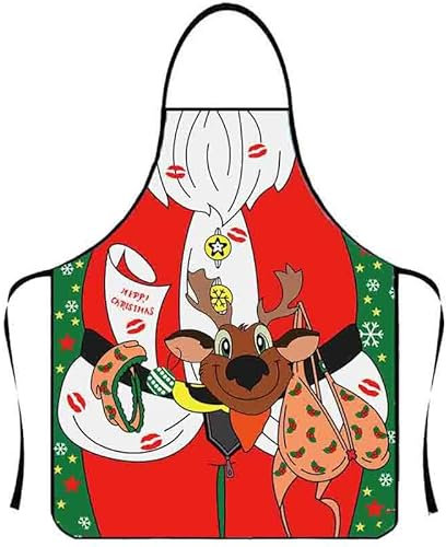 Anzhee Weihnachten Schürzen Lustige Weihnachtsschürze BBQ Schürze Neues Jahr Schürzen für Frauen Herren Sexy Neuheit Schürze Kochen Küche Grill Schürze für Party Schürze Weihnachten Geschenk