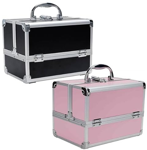 Makeup Vanity Beauty Cosmetic Travel Storage Organiser Box Case with Mirror Black (Pink)