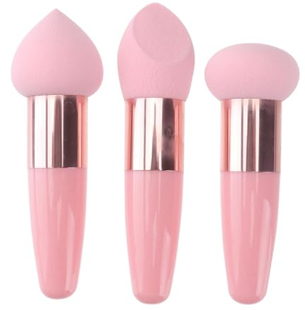 Ipetboom 3 Stück-pack Multifunktionale Make Up Stifte mit Pilzkopf aus Latex Kompakt und Stabiler Griff Rosa Kosmetikstifte für Reisen und Mädchen Zufälliger Stil