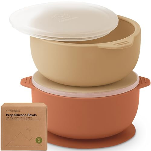 KeaBabies 2er-Pack Baby Schüssel mit Saugnapf und Deckel – Silikon Breischale Baby für Jungen, Mädchen, Kinderschüssel Babygeschirr, Kinderschale,Silikonschüsseln für Babynahrung,BPA-frei (Terracotta)