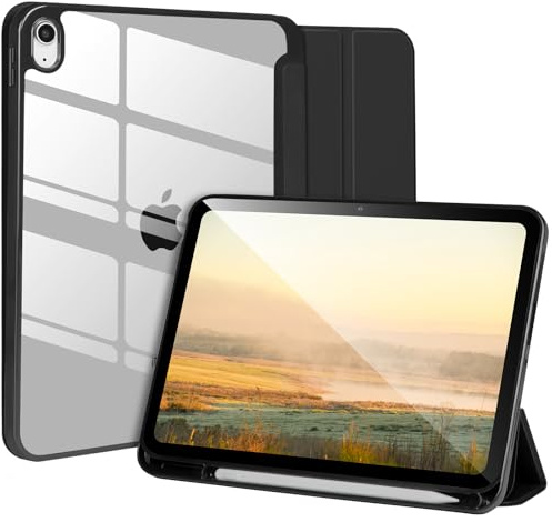 Hülle kompatibel mit iPad 11/10. Generation (2025/2022), 10,9 Zoll, stoßfeste Hartschalen-Schutzhülle mit Stifthalter, Tablet-Hülle mit automatischer Aktivierung/Deaktivierung,Schwarz