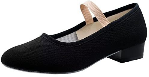 s.lemon Chaussures de Caractère, Noir 2.5cm Chaussures Danse de Caractère Toile Ballet